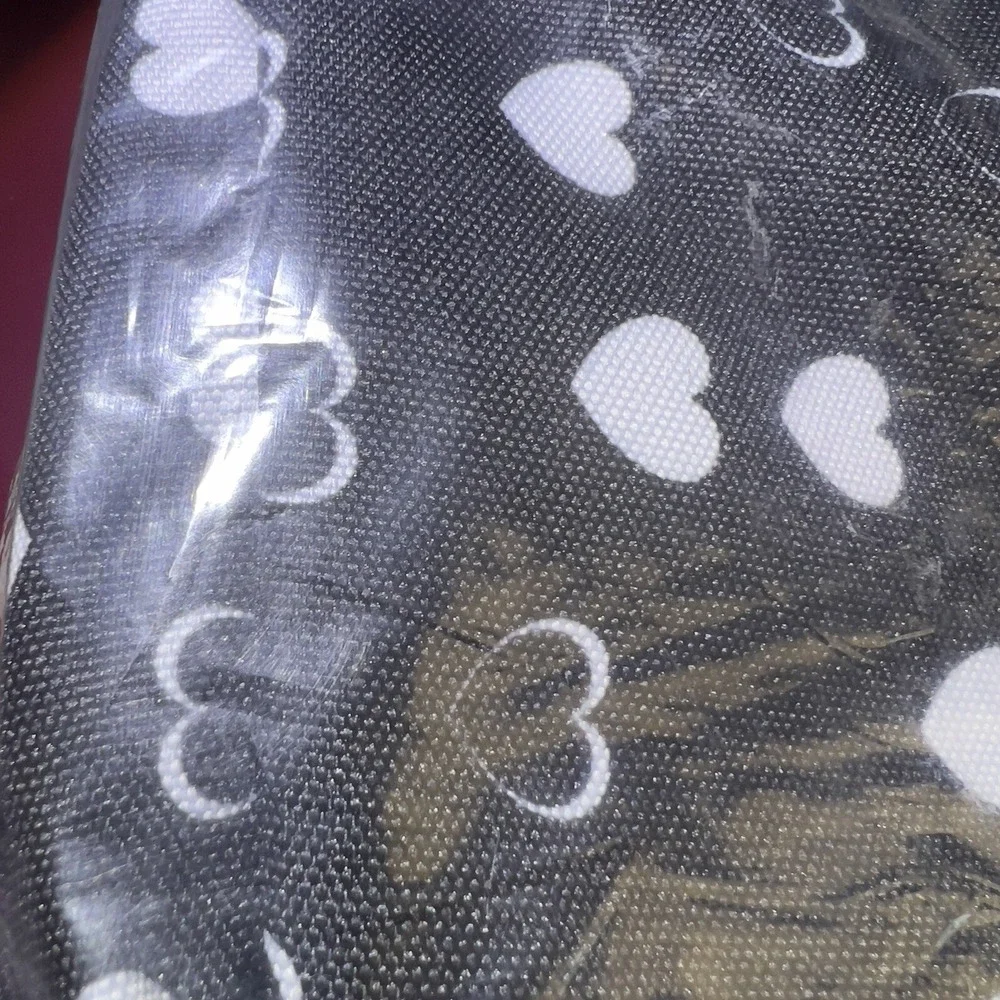 Universal Baby Stroller Organizer Black Background White Hearts Zips‎ NIP